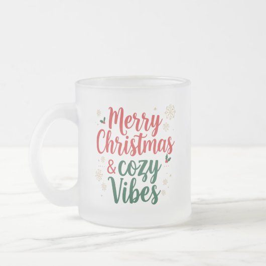 Frosted Glass Christmas Gift , Cozy Holiday Quote  フロストグラスマグカップ (左)