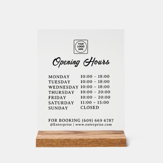 Frosted Logo and Business Hours Acrylic Display アクリルサイン (正面)