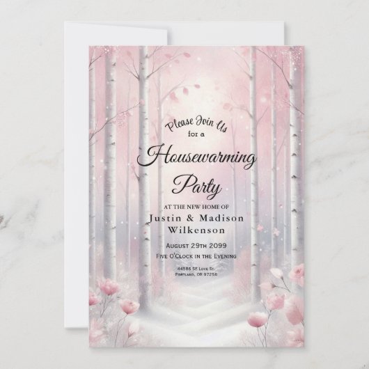 Frosted Petals in a Winter Woodland Housewarming 招待状 (正面)