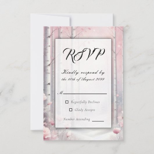 Frosted Petals in a Winter Woodland Wedding 出欠カード (正面)