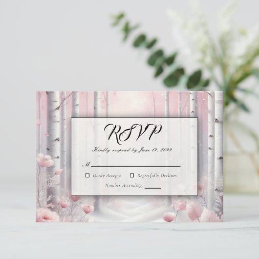 Frosted Petals in a Winter Woodland Wedding 出欠カード (スタンド正面)