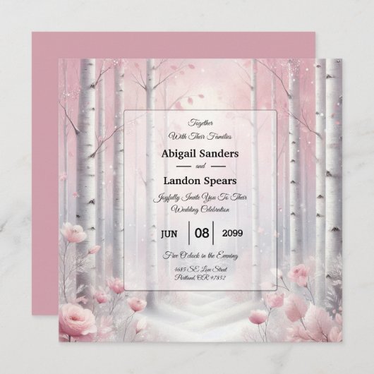 Frosted Petals in a Winter Woodland Wedding 招待状 (正面/裏面)