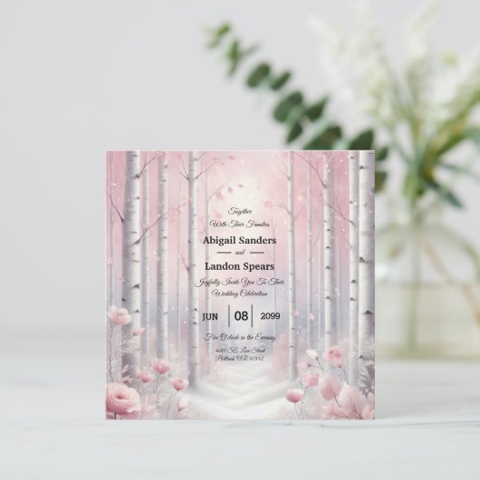 Frosted Petals in a Winter Woodland Wedding 招待状 (スタンド正面)