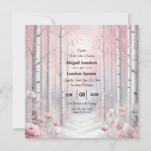 Frosted Petals in a Winter Woodland Wedding 招待状 (正面)