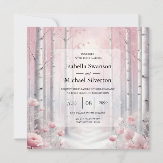 Frosted Petals in a Winter Woodland Wedding 招待状 (正面)