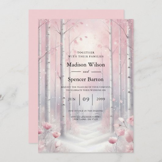Frosted Petals in a Winter Woodland Wedding 招待状 (正面/裏面)