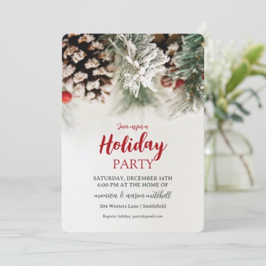 Frosted Pine & Berries Holiday Party  招待状 (スタンド正面)