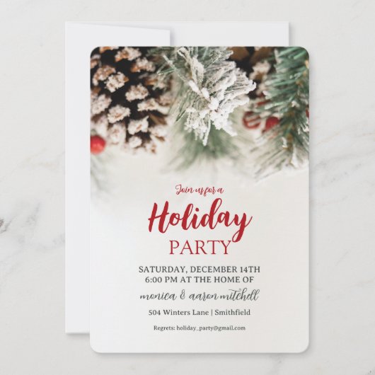 Frosted Pine & Berries Holiday Party  招待状 (正面)