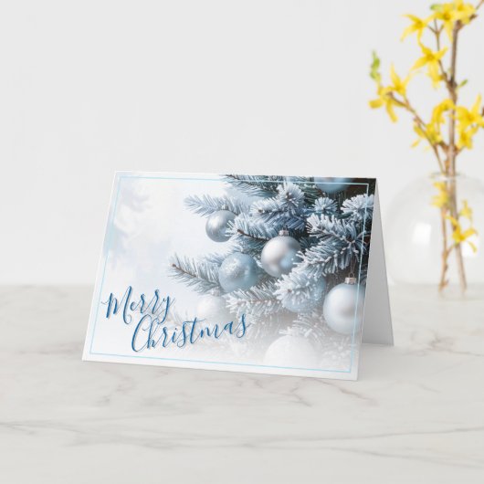 Frosted Pine Merry Christmas Greeting Card カード (黄色い花)