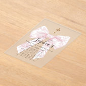 FROSTED Pink Toile Bow Cross Girl First Communion アクリル招待状 (レイダウン)