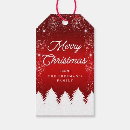Frosted Red & White Merry Christmas Holiday ギフトタグ (正面)