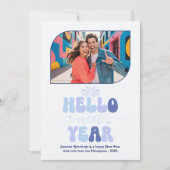 Frosted Sky Hello New Year Blue Retro Photo シーズンカード (正面)