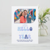 Frosted Sky Hello New Year Blue Retro Photo シーズンカード (スタンド正面)