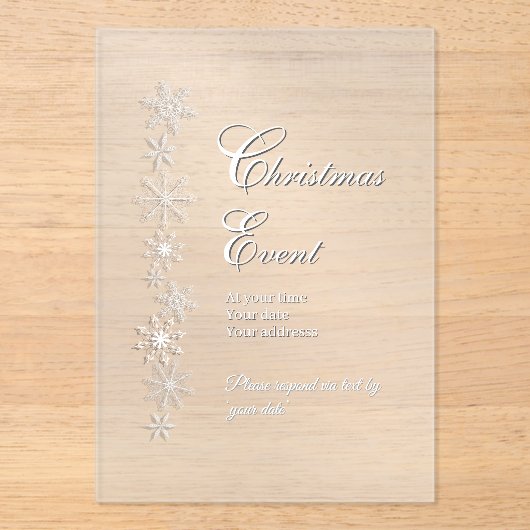 Frosted Snowflake Christmas Acrylic Invitation アクリル招待状 (正面)