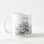 Frosted Winter Berry and Spruce Botanical Holiday  コーヒーマグカップ (左)