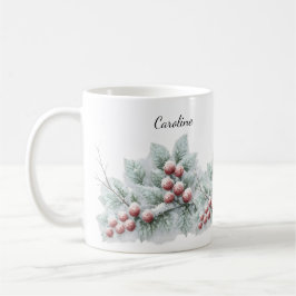 Frosted Winter Berry and Spruce Botanical Holiday  コーヒーマグカップ