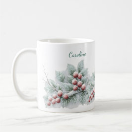 Frosted Winter Berry and Spruce Botanical Holiday コーヒーマグカップ