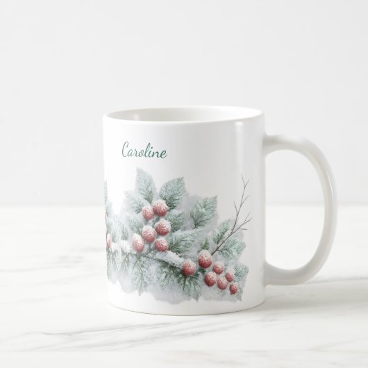 Frosted Winter Berry and Spruce Botanical Holiday コーヒーマグカップ (右)