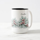 Frosted Winter Berry and Spruce Botanical Holiday ツートーンマグカップ (正面右)