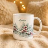 Frosted Winter Berry and Spruce Botanical Holiday ツートーンマグカップ