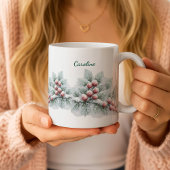 Frosted Winter Berry and Spruce Botanical Holiday ツートーンマグカップ