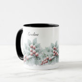 Frosted Winter Berry and Spruce Botanical Holiday  マグカップ (正面左)