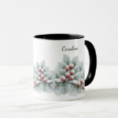 Frosted Winter Berry and Spruce Botanical Holiday  マグカップ (正面右)