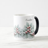 Frosted Winter Berry and Spruce Botanical Holiday モーフィングマグカップ (正面右)