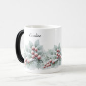 Frosted Winter Berry and Spruce Botanical Holiday モーフィングマグカップ (正面左)
