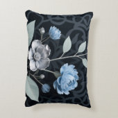 Frosted Winter Floral, Icy Blue & Silver Pattern R アクセントクッション (裏面(縦))