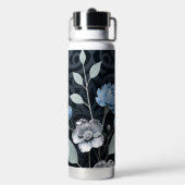 Frosted Winter Floral, Icy Blue & Silver Pattern R ウォーターボトル (背面)