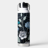Frosted Winter Floral, Icy Blue & Silver Pattern R ウォーターボトル (正面)