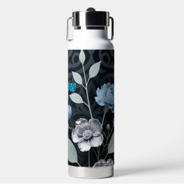Frosted Winter Floral, Icy Blue & Silver Pattern R ウォーターボトル