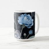 Frosted Winter Floral, Icy Blue & Silver Pattern R コーヒーマグカップ (正面右)
