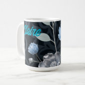 Frosted Winter Floral, Icy Blue & Silver Pattern R コーヒーマグカップ (正面左)