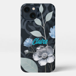 Frosted Winter Floral, Icy Blue & Silver Pattern R iPhone 13ケース