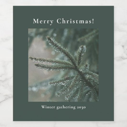 Frosted Winter Pine Christmas ワインラベル (シングルラベル)