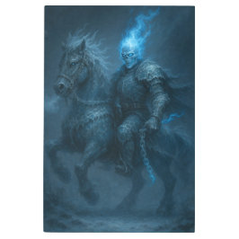 Frostfire Rider — Blue Flame Ghost Horseman メタルプリント