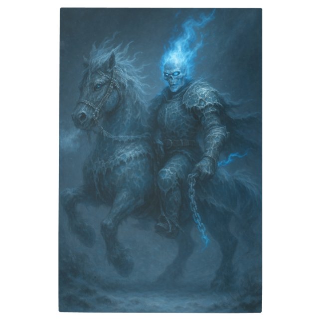 Frostfire Rider — Blue Flame Ghost Horseman メタルプリント (正面)