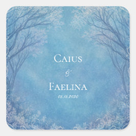 Frosty Azure Filigree Winter Forest Wedding スクエアシール