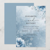 Frosty Azure Floral Wedding 招待状 (正面/裏面)