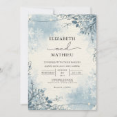 Frosty Blue Botanical Winter Wedding 招待状 (正面)