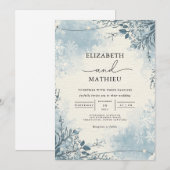 Frosty Blue Botanical Winter Wedding 招待状 (正面/裏面)
