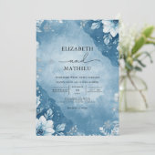 Frosty Blue Floral Breeze Wedding 招待状 (スタンド正面)