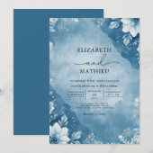 Frosty Blue Floral Breeze Wedding 招待状 (正面/裏面)