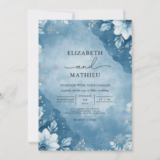 Frosty Blue Floral Breeze Wedding 招待状