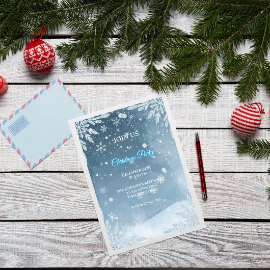 Frosty Blue & White Elegant Christmas Invitation 招待状