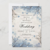Frosty Blue Winter Branch Wedding 招待状 (正面)