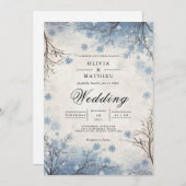 Frosty Blue Winter Branch Wedding 招待状 (正面/裏面)