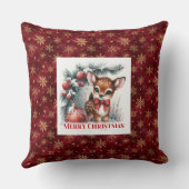 Frosty Christmas scene baby fawn Christmas pillow  クッション (裏面)